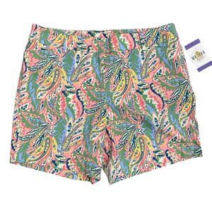 Talbots Womens 12 Petite Perfect Short Chino Botanical Paisley Pockets Stretch